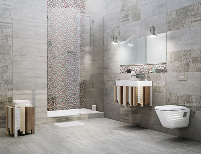 Aranżacja łazienki w szarościach. Płytka Loft.